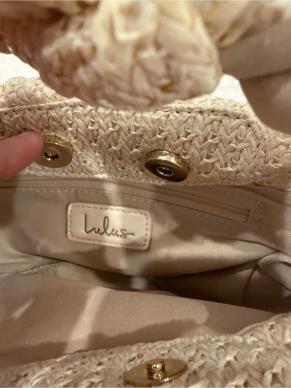 Lulu's Cream Woven Tote with Fabric-Trim Interior